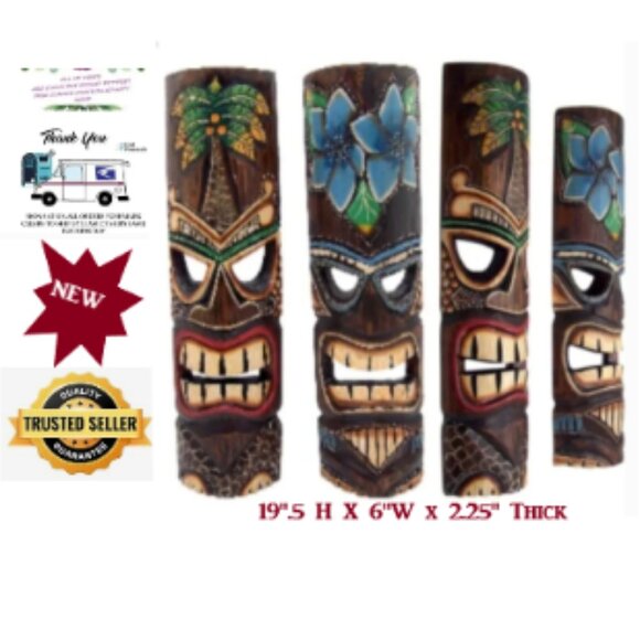 Hand Crafted Polynesian Hawaiian Style Painted 19.5 " Tiki Masks X2 🆕📦🏃🏻💨🚚 - Picture 1 of 16